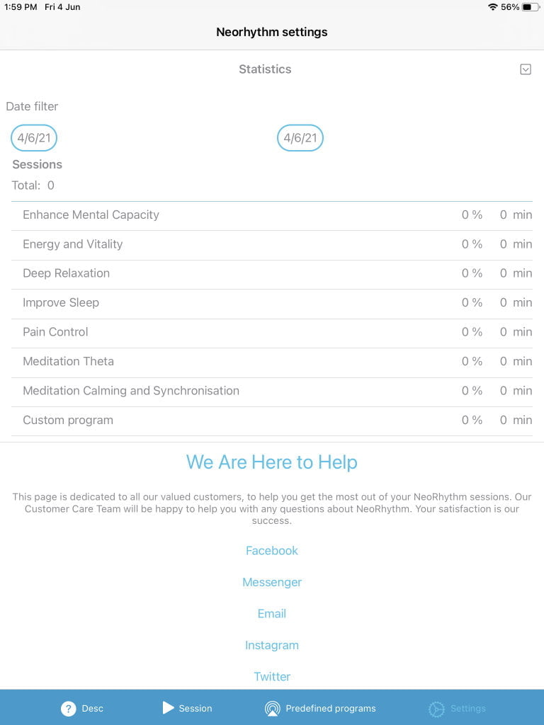 NeoRhythm Session History